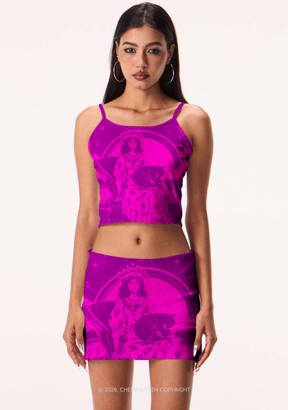 Magical Lady With Cats Y2K Print Mini Skirt Cherrykitten