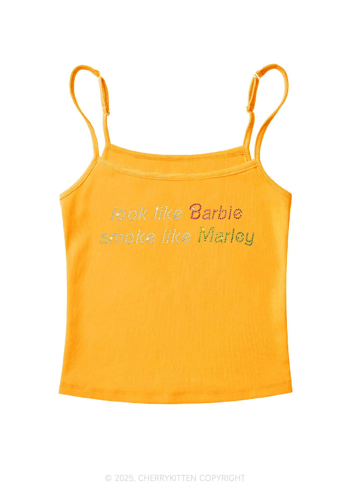 Rhinestone Smoke Like Marley Y2K Spaghetti Strap Cami Cherrykitten