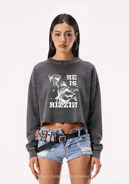 He Is Rizzin Y2K Crop Washed Sweatshirts Cherrykitten