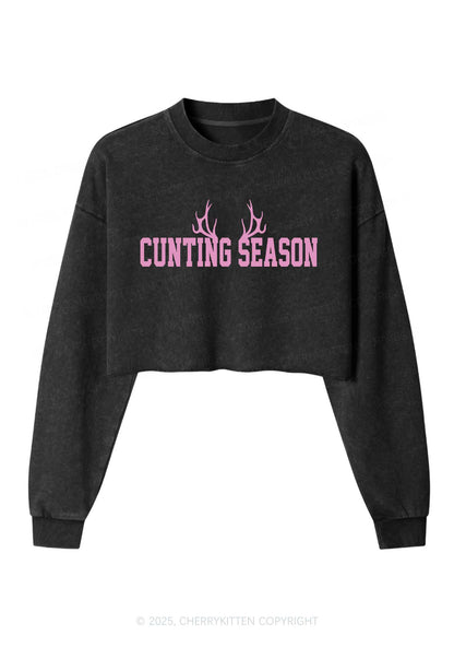 Cunting Season Y2K Crop Washed Sweatshirts Cherrykitten