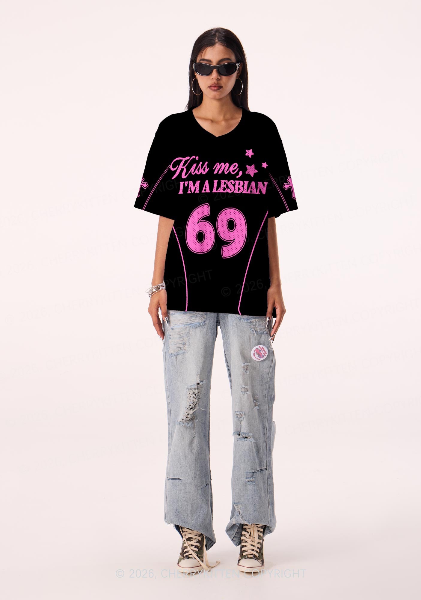 Black Kiss Me Im Lesbian Pride Y2K Sport Jersey Shirts Cherrykitten