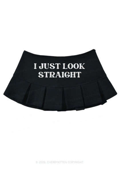 Glitter I Just Look Straight Pride Y2K Mini Pleated Skirts Cherrykitten