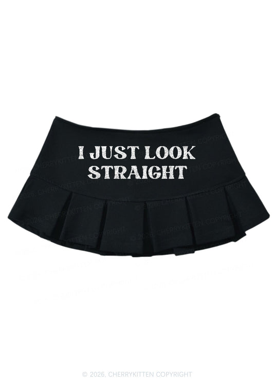 Glitter I Just Look Straight Pride Y2K Mini Pleated Skirts Cherrykitten