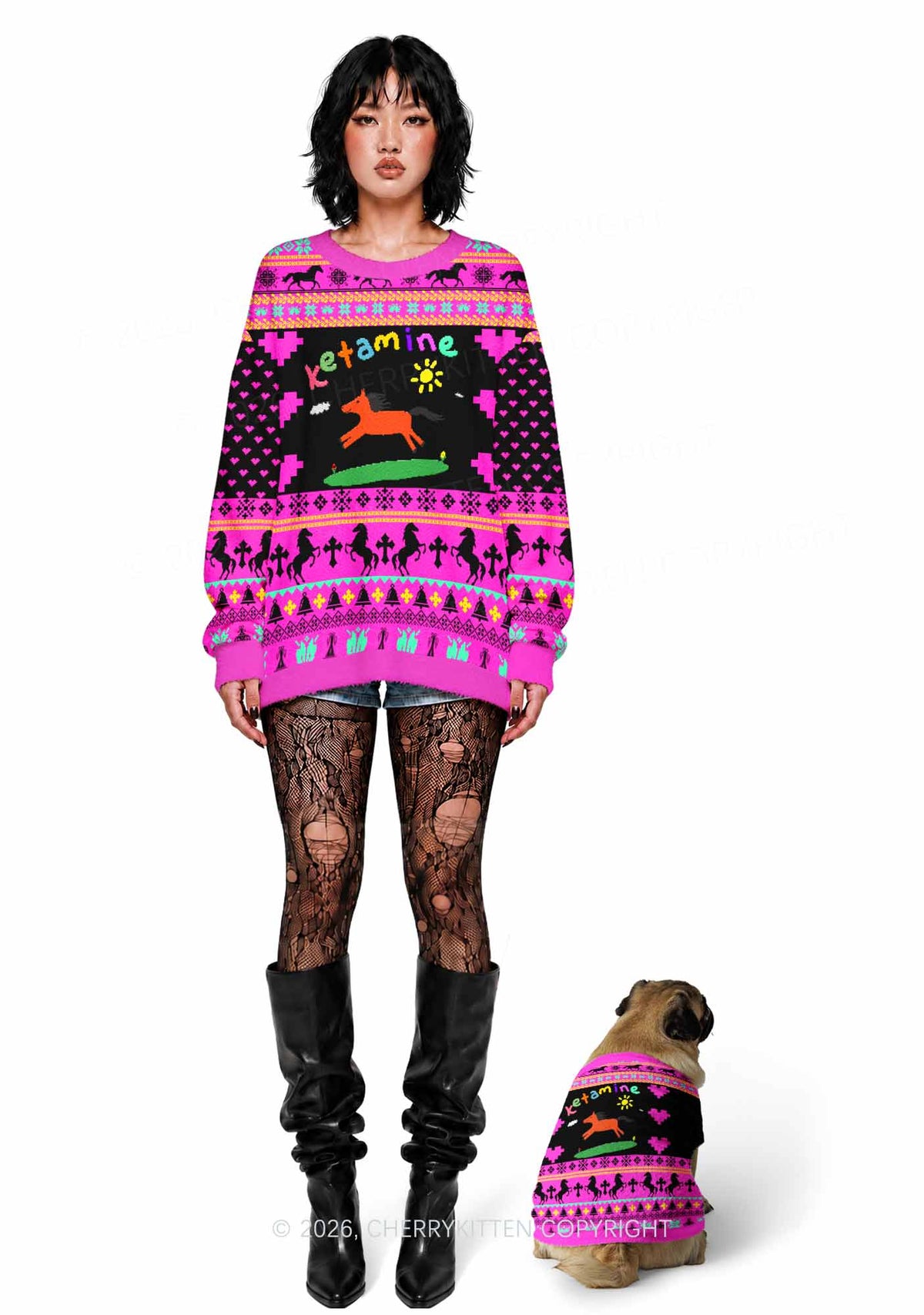 Orange Pony Y2K Pet Knit Sweatshirt Cherrykitten