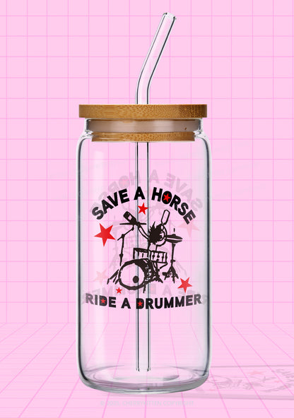 Save Horse Ride Drummer Y2K Printed Glass Cup Cherrykitten