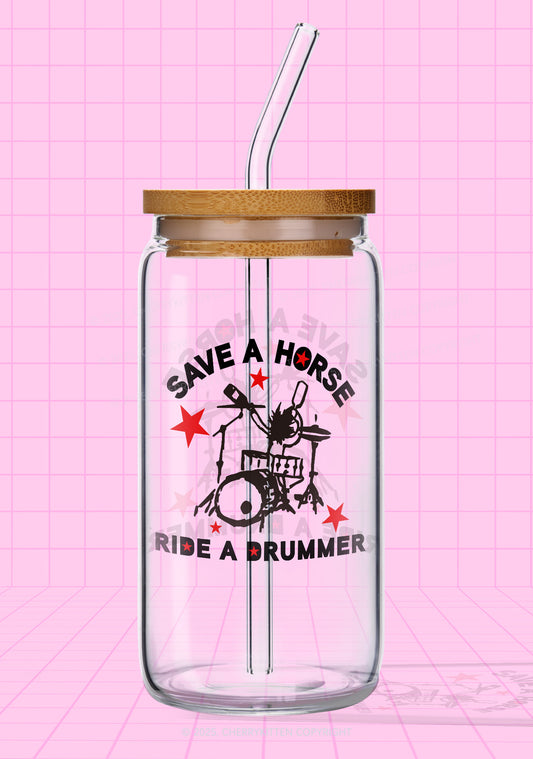 Save Horse Ride Drummer Y2K Printed Glass Cup Cherrykitten