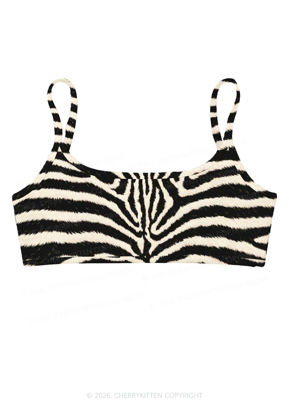 Black And White Zebra Striped Y2K Print Super Crop Cami Cherrykitten