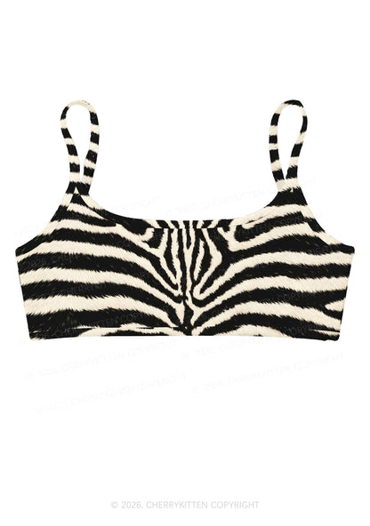 Black And White Zebra Striped Y2K Print Super Crop Cami Cherrykitten