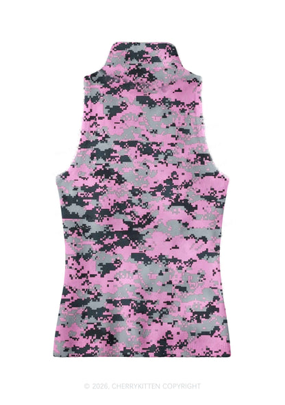 Pink Pixel Camo Y2K Knit Turtleneck Tank Top Cherrykitten