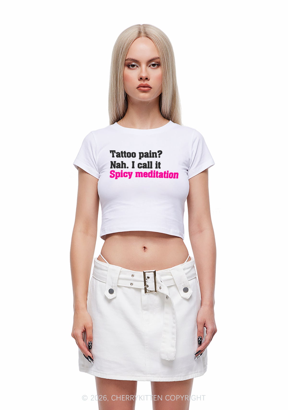 Tattoo Pain Spicy Meditation Y2K Baby Tee Cherrykitten