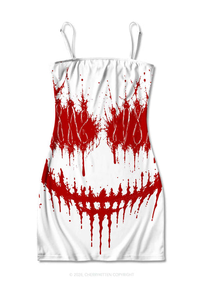 Halloween Blood Drip Face Y2K Print Slip Dress Cherrykitten