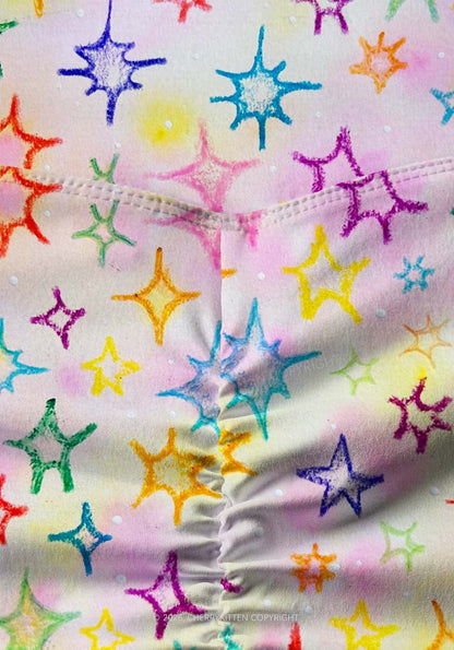Rainbow Star Y2K Print Gym Shorts Cherrykitten