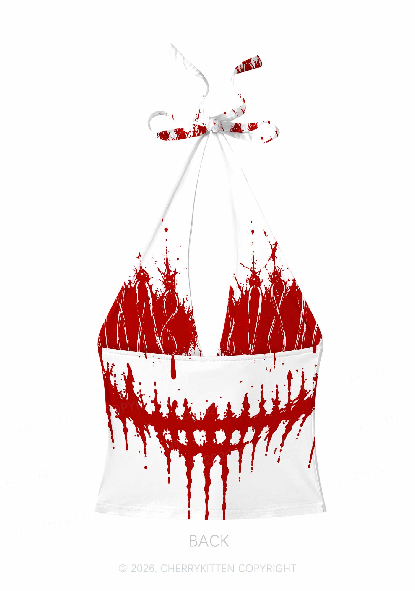 Halloween Blood Drip Face Y2K Print Halter Deep V Neck Cami Cherrykitten