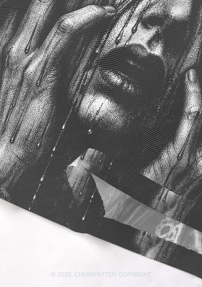 Halloween Veiled Crying Woman Y2K Mesh Crop Top Cherrykitten
