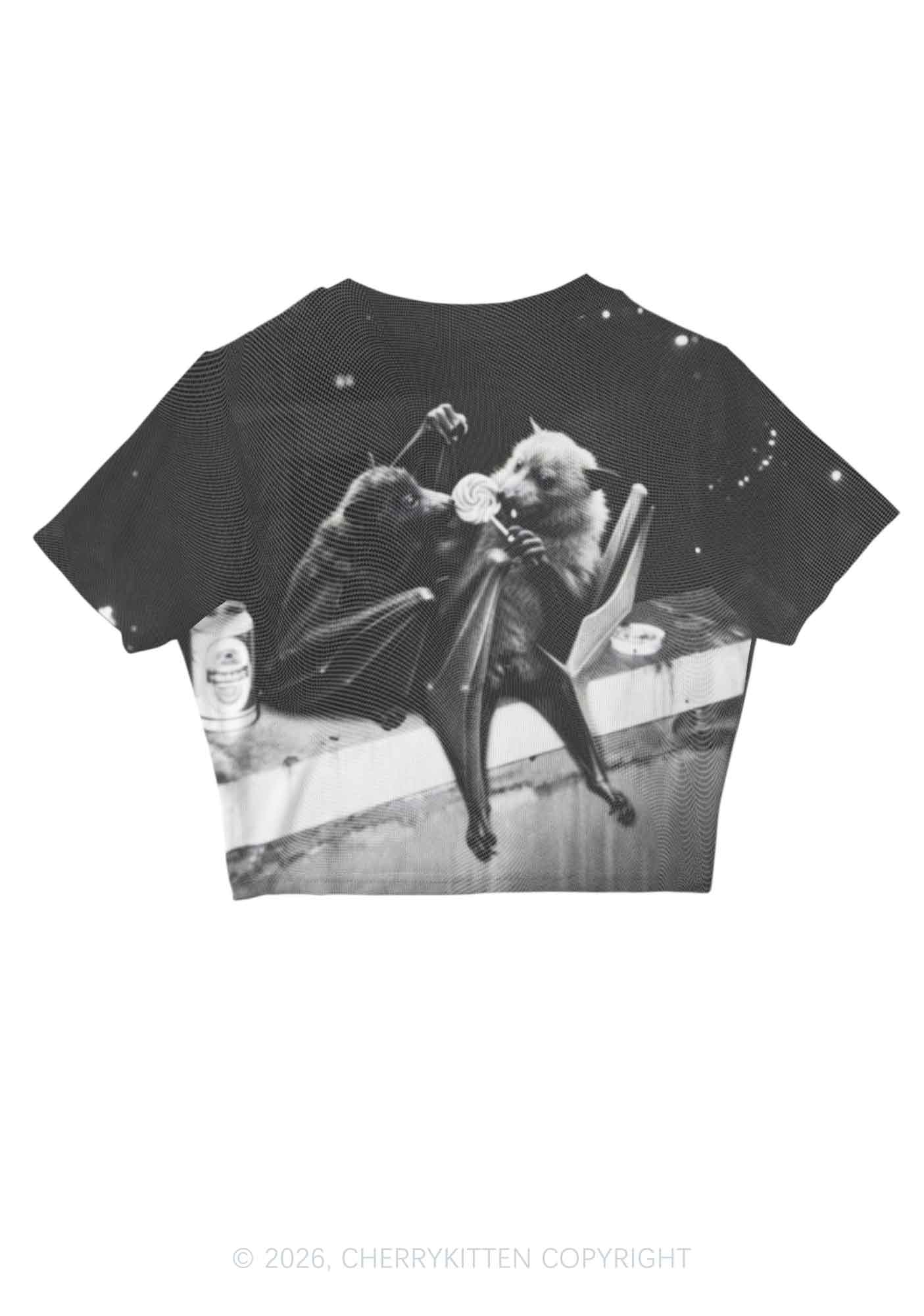 Halloween Lollipop Bat Y2K Mesh Crop Top Cherrykitten