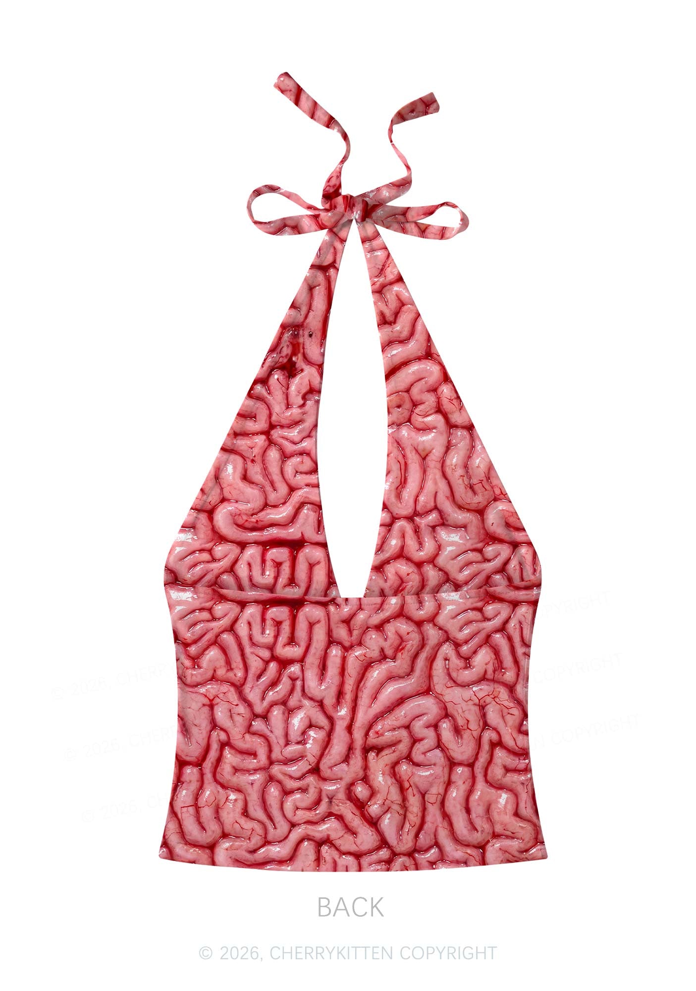 Halloween Fleshy Brain Texture Y2K Print Halter Deep V Neck Cami Cherrykitten