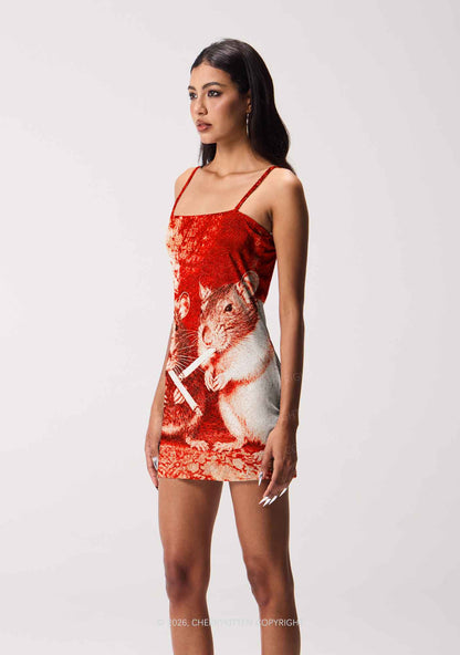 Halloween Blood Smoking Ratz Y2K Print Slip Dress Cherrykitten