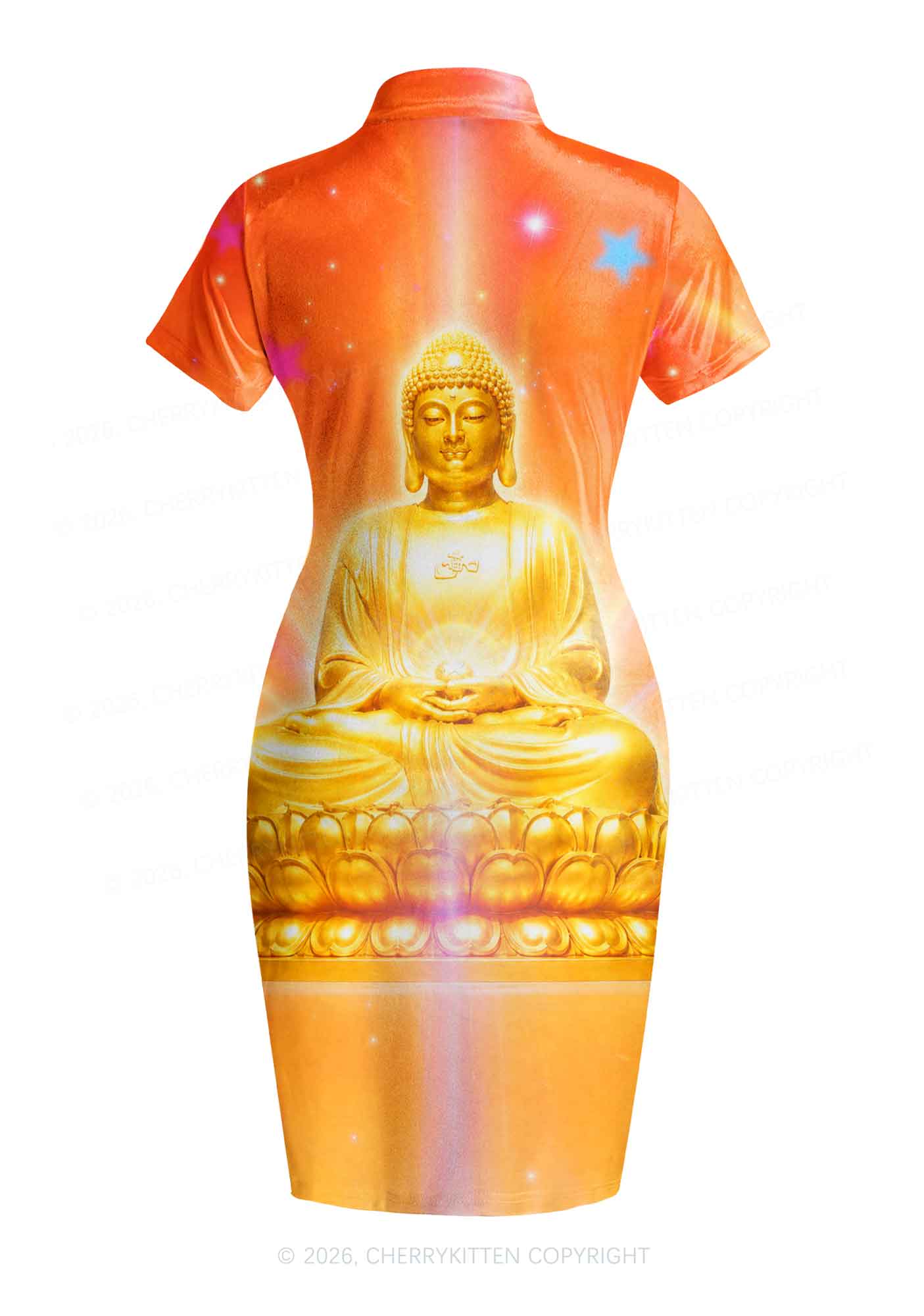 Golden Buddha Y2K Cheongsam Mini Dress Cherrykitten