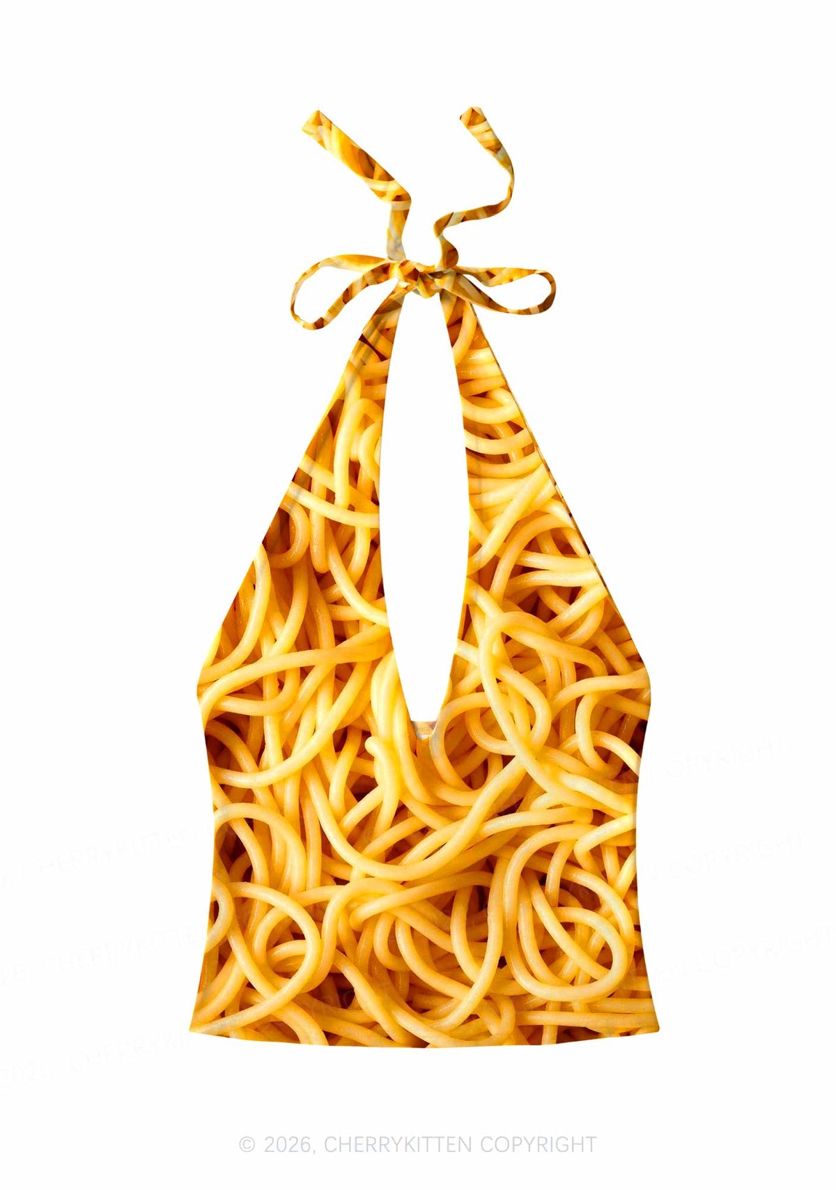 Spaghetti Pasta Y2K Print Halter Deep V Neck Cami Cherrykitten
