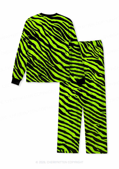 Green Zebra Y2K Print Long Sleeve Pajama Set Cherrykitten