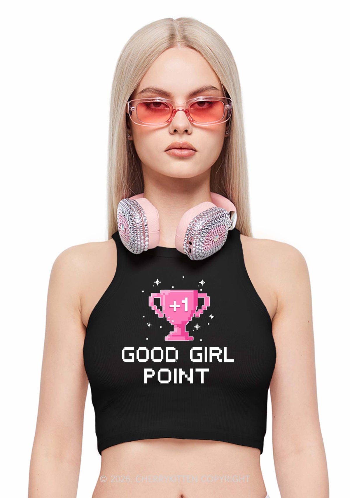Good Girl Point Y2K Crop Tank Top Cherrykitten