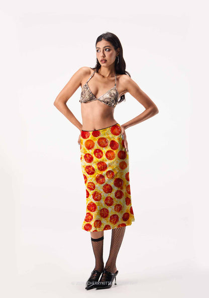 Sausage Pizza Y2K Print Midi Skirt Cherrykitten