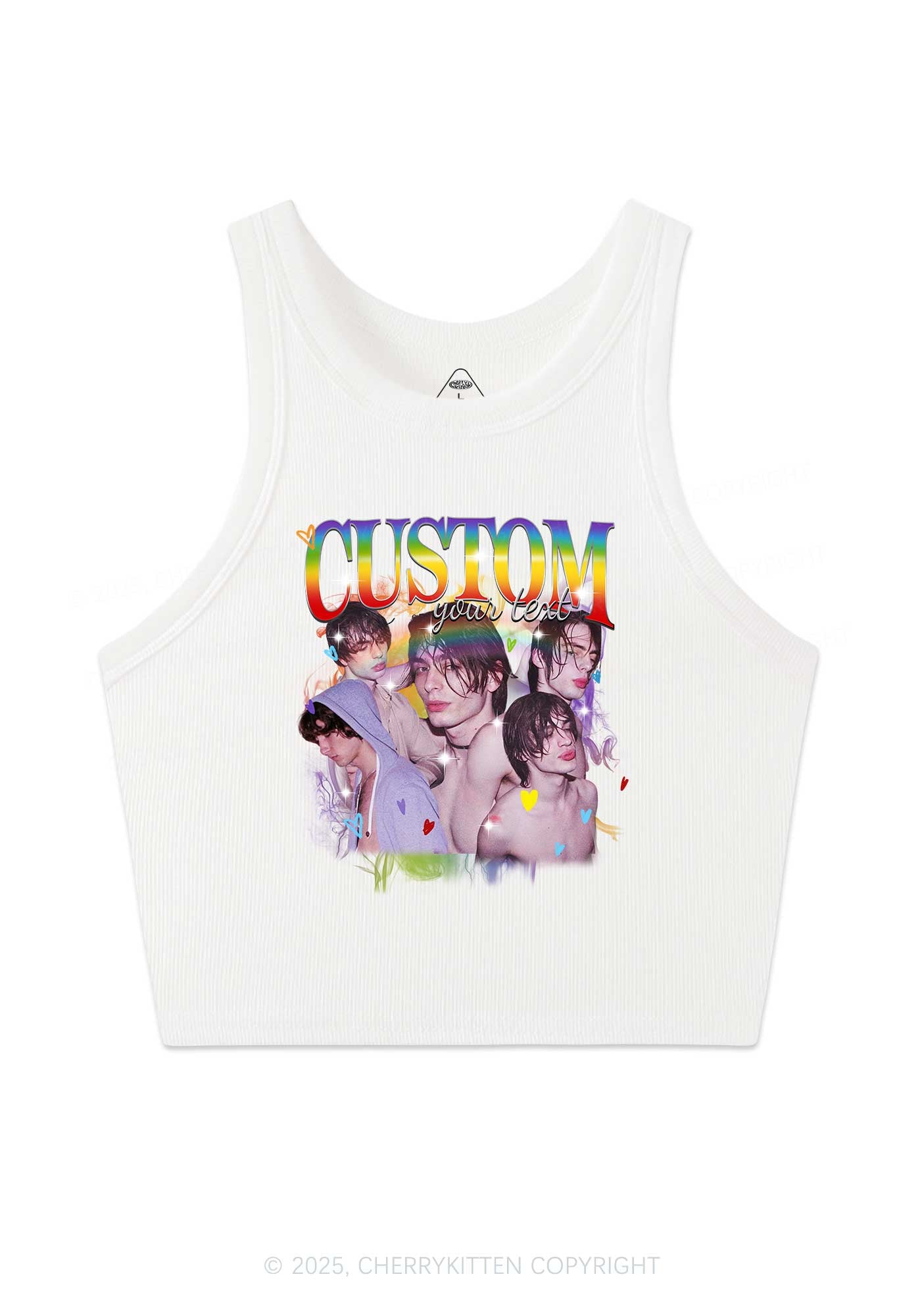 Custom Rainbow Text Pride Y2K Crop Tank Top Cherrykitten