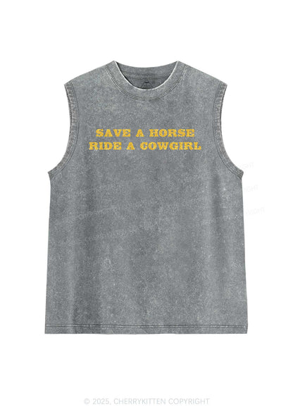 Glitter Save A Horse Ride A Cowgirl Y2K Washed Muscle Tank Cherrykitten