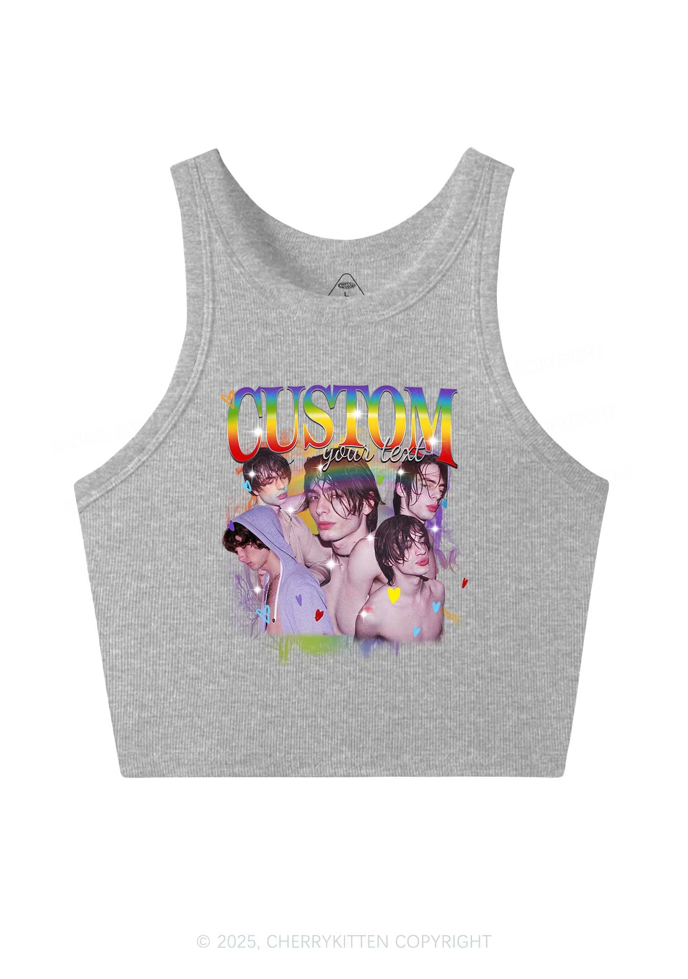 Custom Rainbow Text Pride Y2K Crop Tank Top Cherrykitten