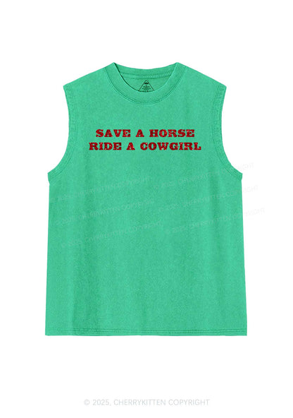 Glitter Save A Horse Ride A Cowgirl Y2K Washed Muscle Tank Cherrykitten