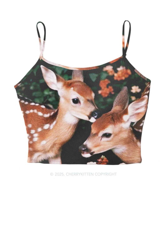 Deer Flowers Y2K Mesh Cami Tank Cherrykitten