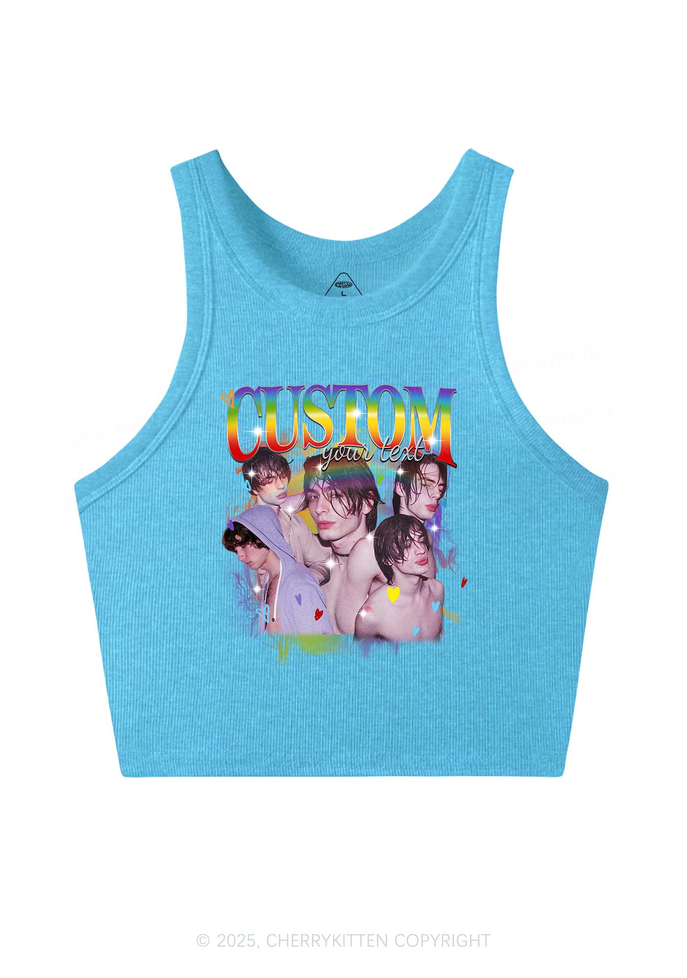 Custom Rainbow Text Pride Y2K Crop Tank Top Cherrykitten