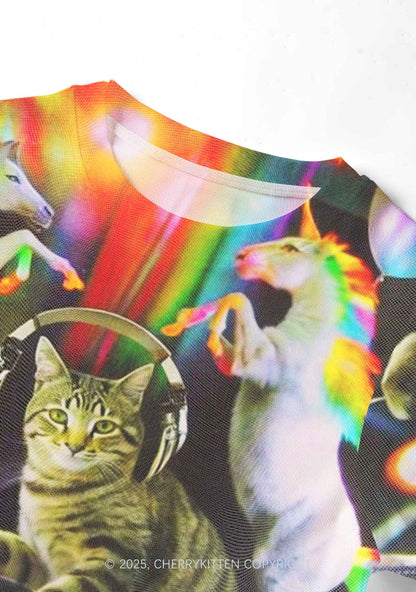 DJ Cat Unicorn Y2K Mesh Crop Top Cherrykitten
