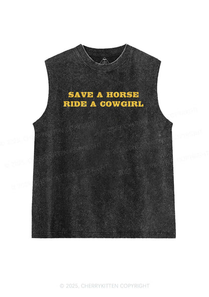 Glitter Save A Horse Ride A Cowgirl Y2K Washed Muscle Tank Cherrykitten