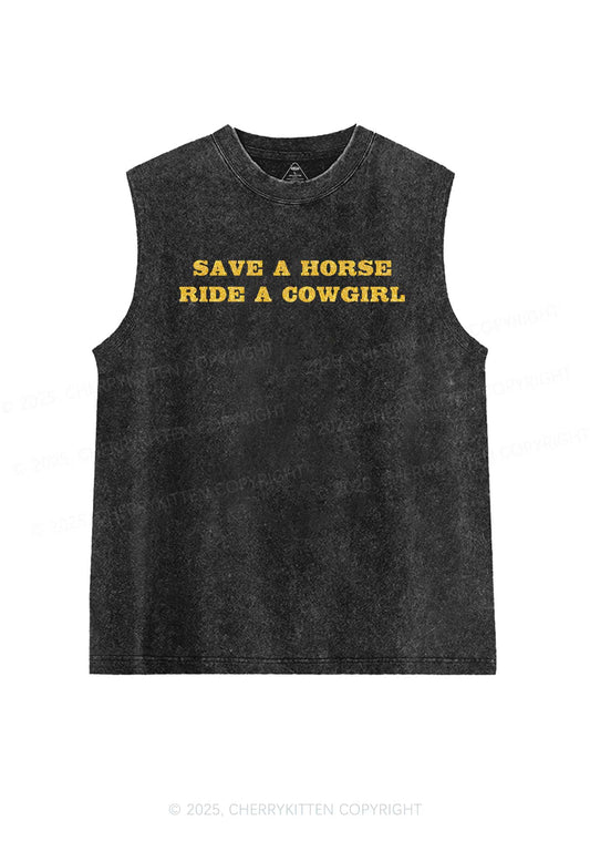 Glitter Save A Horse Ride A Cowgirl Y2K Washed Muscle Tank Cherrykitten
