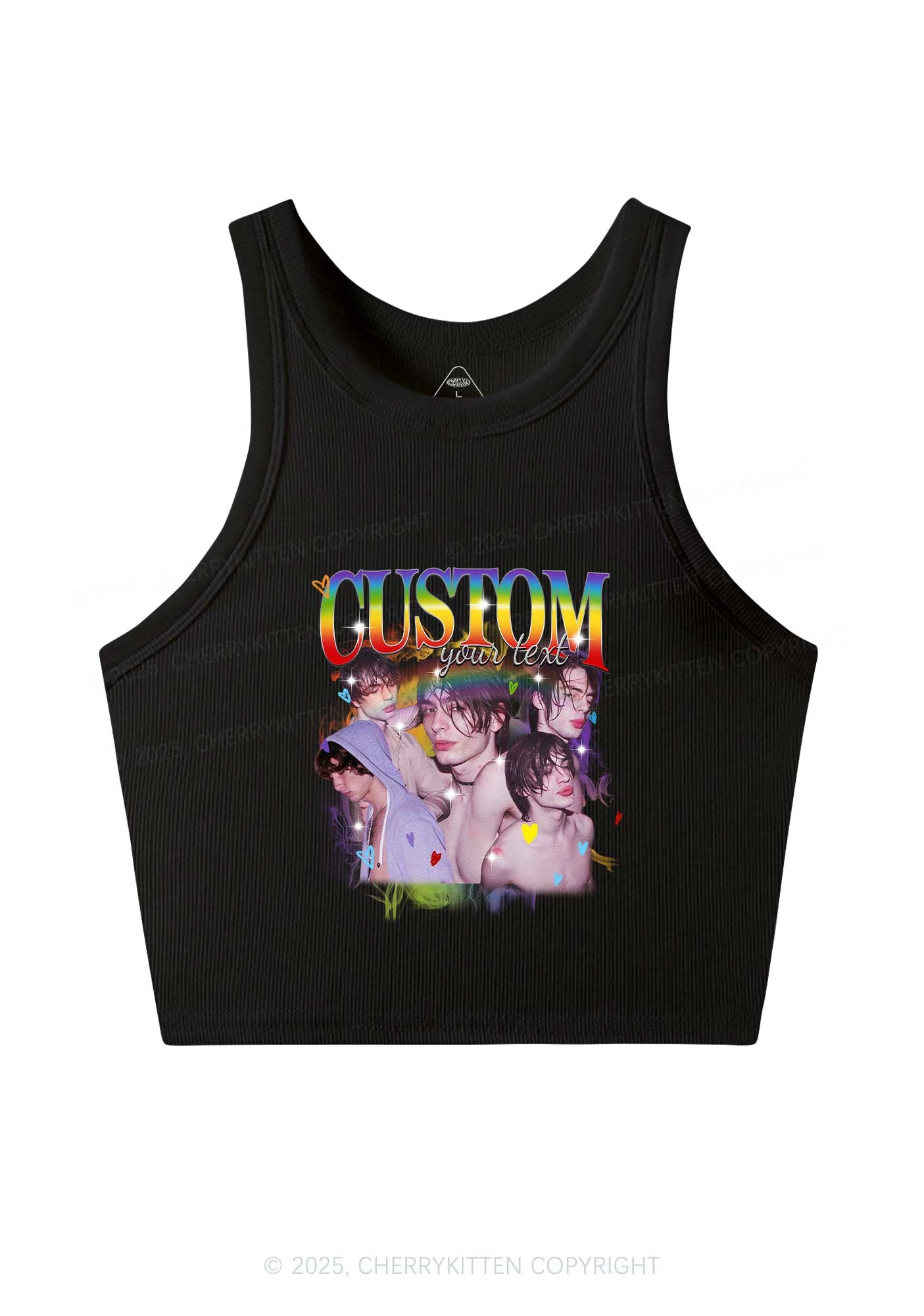 Custom Rainbow Text Pride Y2K Crop Tank Top Cherrykitten