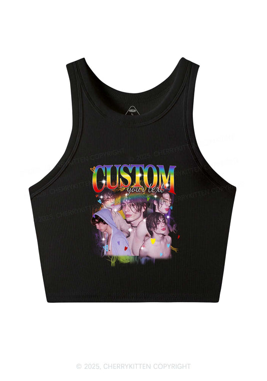 Custom Rainbow Text Pride Y2K Crop Tank Top Cherrykitten