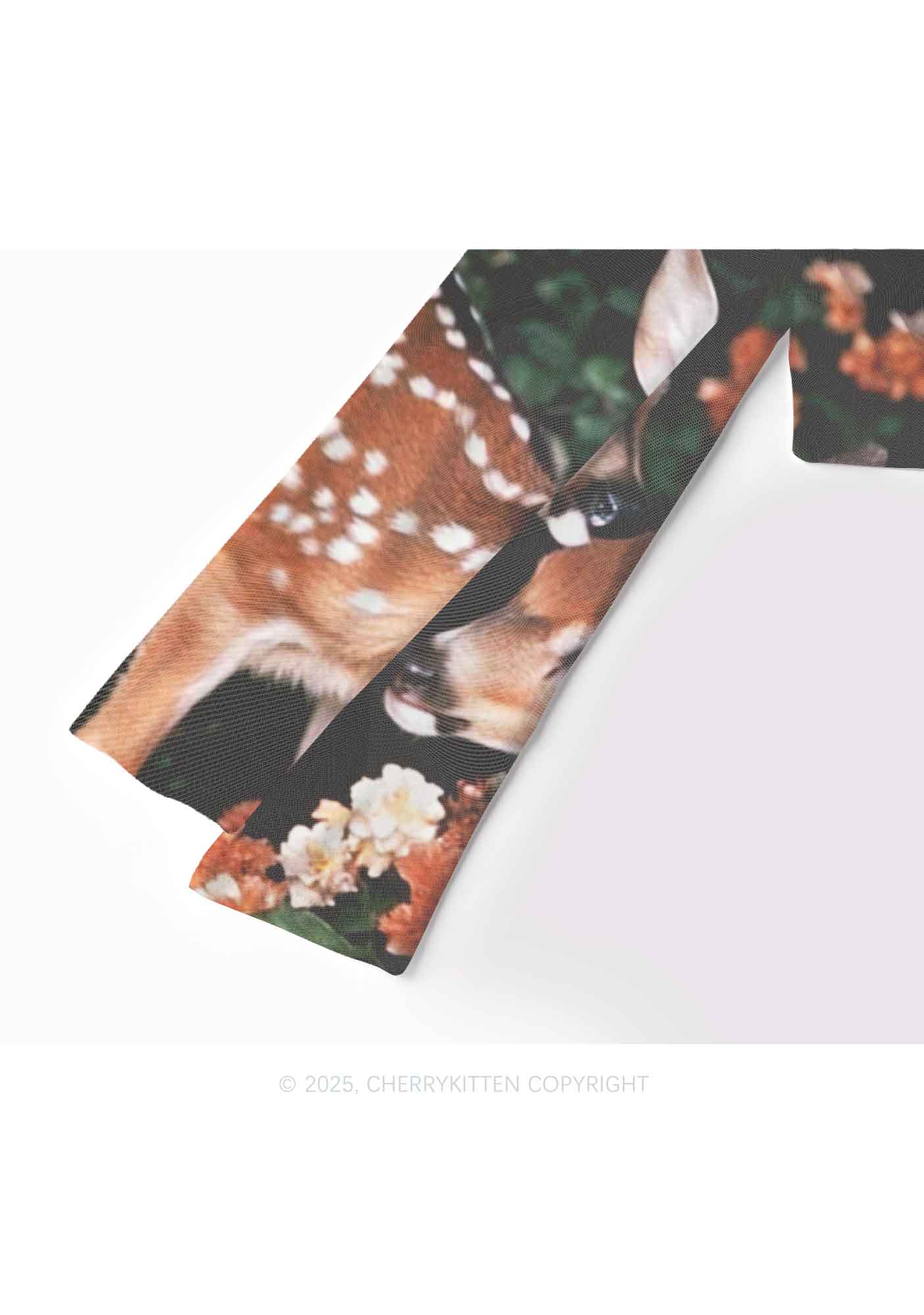 Deer Flowers Y2K Mesh Long Sleeve Crop Top Cherrykitten
