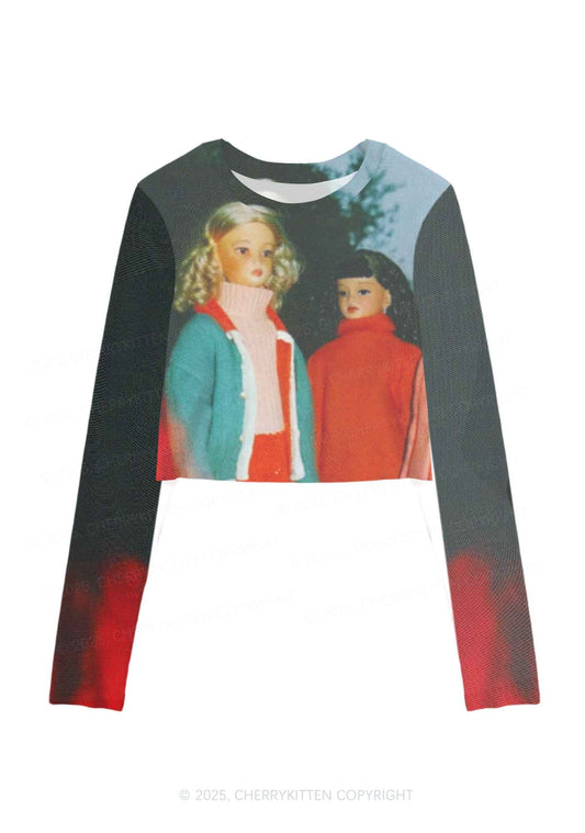Girl Doll Y2K Mesh Long Sleeve Crop Top Cherrykitten