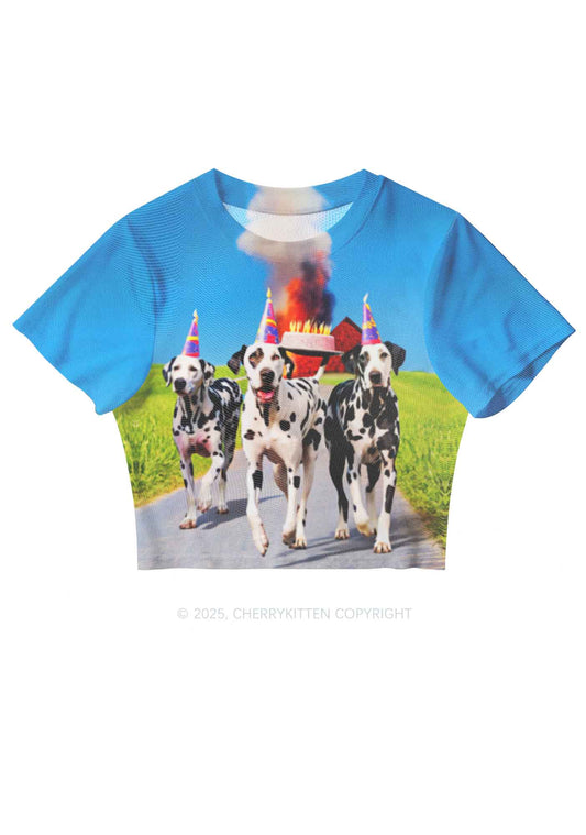 Dogs Birthday Party Y2K Mesh Crop Top Cherrykitten