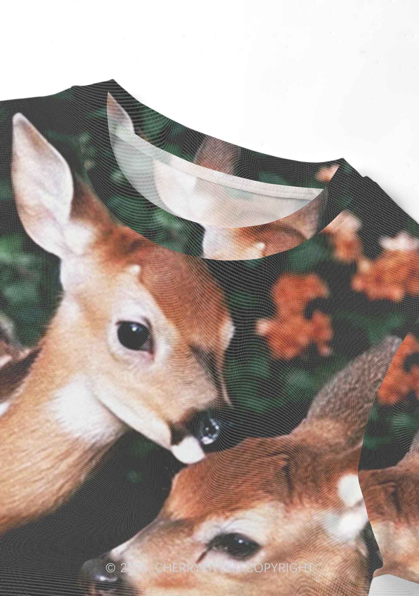 Deer Flowers Y2K Mesh Crop Top Cherrykitten
