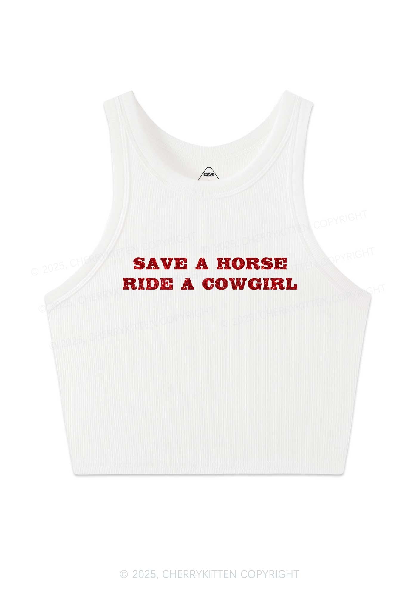 Glitter Save A Horse Ride A Cowgirl Y2K Crop Tank Top Cherrykitten