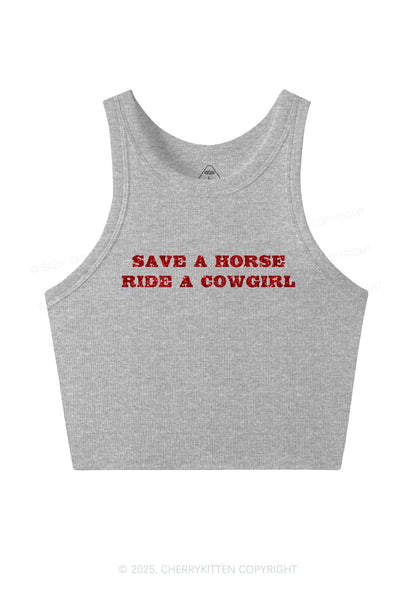 Glitter Save A Horse Ride A Cowgirl Y2K Crop Tank Top Cherrykitten