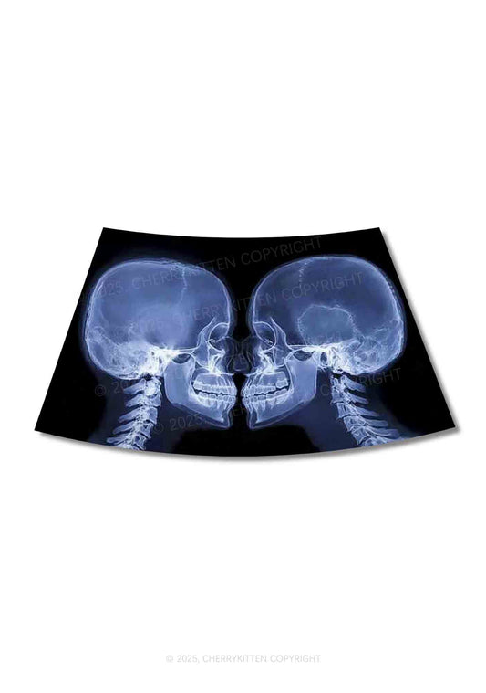 X Ray Skull Kiss Y2K Print Mini Skirt Cherrykitten