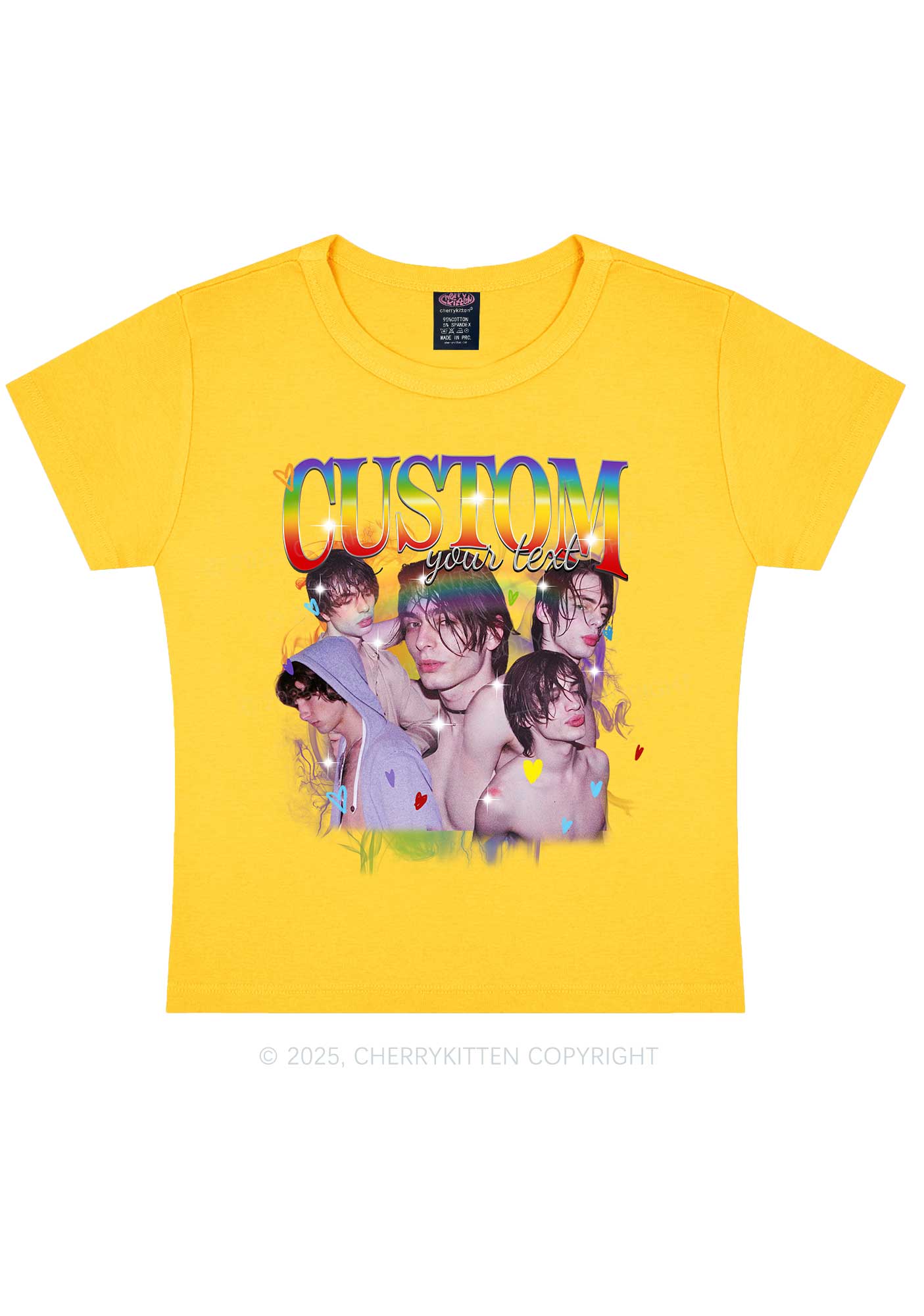 Custom Rainbow Text Pride Y2K Baby Tee Cherrykitten
