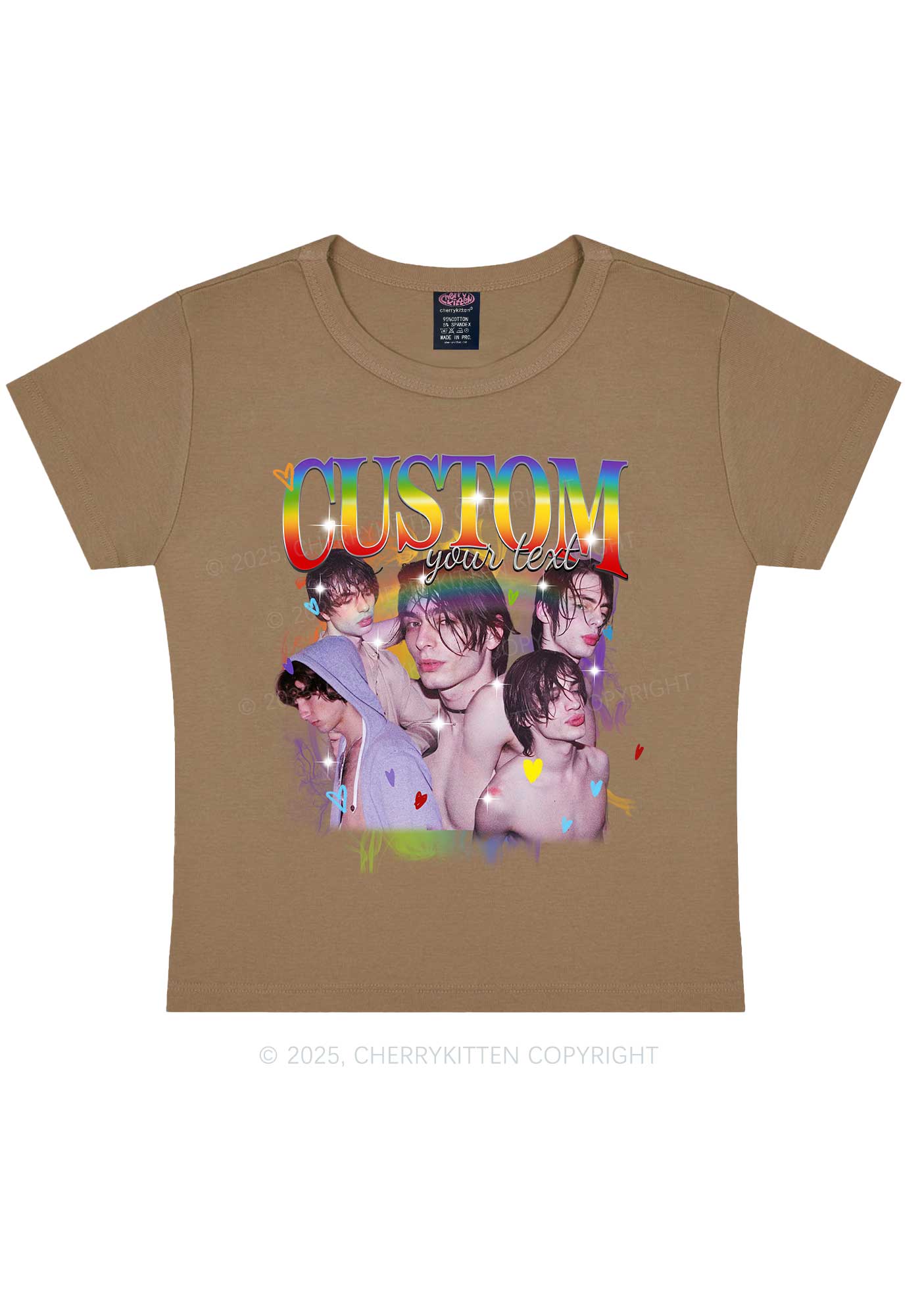 Custom Rainbow Text Pride Y2K Baby Tee Cherrykitten