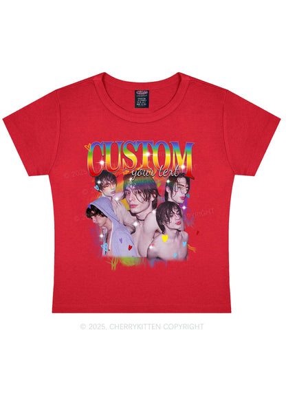 Custom Rainbow Text Pride Y2K Baby Tee Cherrykitten