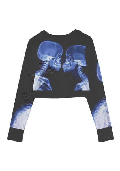 X Ray Skull Kiss Y2K Mesh Long Sleeve Crop Top Cherrykitten