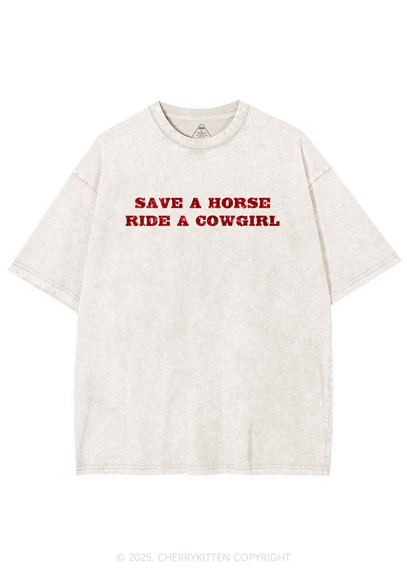 Glitter Save A Horse Ride A Cowgirl Y2K Shirts Washed Tee Cherrykitten