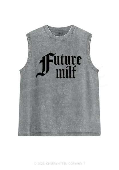 Custom Text Gothic Font Y2K Washed Muscle Tank Cherrykitten